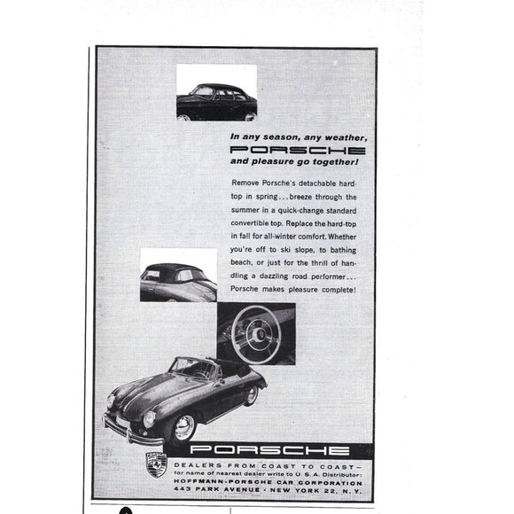 1958 Vintage Porsche Detachable Hardtop Convertible Car Advertisement Print - Picture 2 of 2